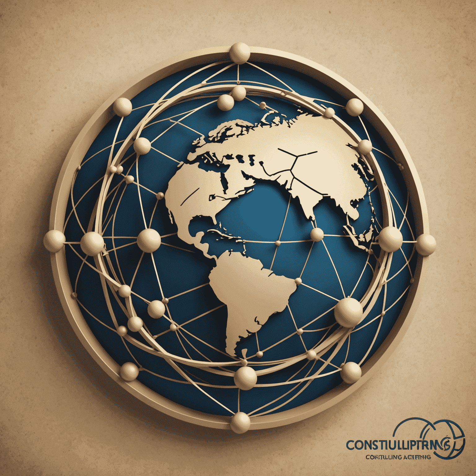 Consulting Agency Global logo featuring a stylized globe with interconnected nodes, symbolizing global business connections