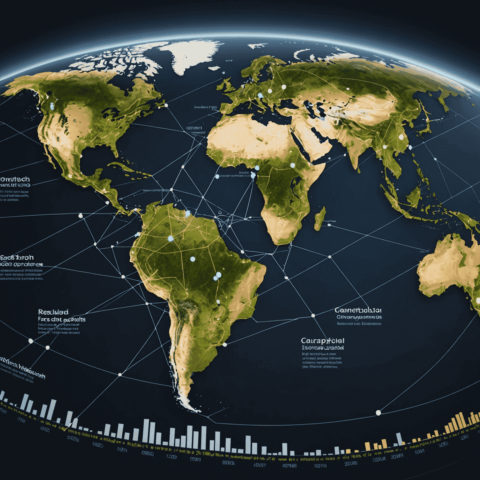 A dynamic visualization of global business trends, showing interconnected data points and growth projections across various industries and regions