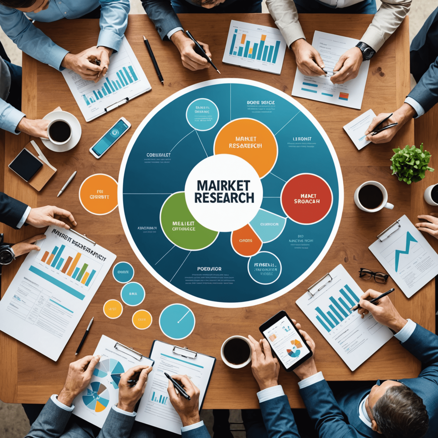 A collage of market research elements including graphs, surveys, focus groups, and data visualization tools. The image represents the comprehensive nature of modern market research.