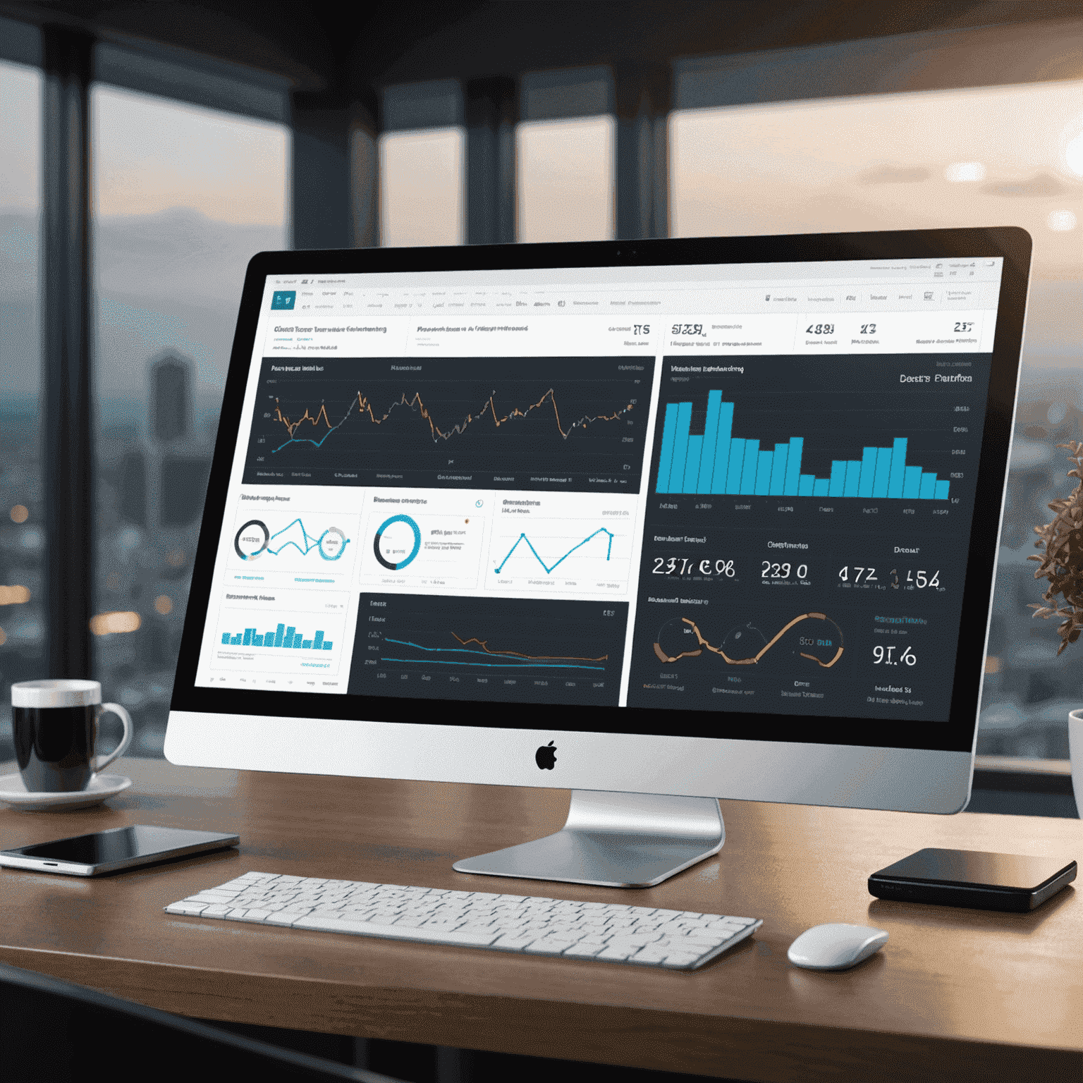 A dynamic dashboard displaying key performance indicators, financial metrics, and predictive analytics, illustrating the process of continuous performance optimization