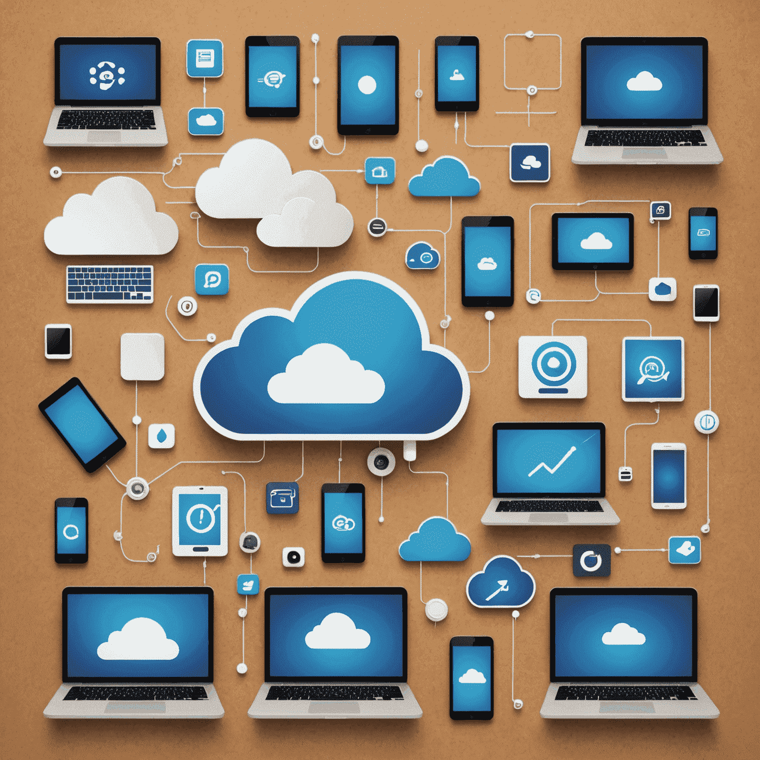 Collage of digital devices, cloud computing symbols, and before-after comparison of traditional vs digitally transformed business processes across various industries.